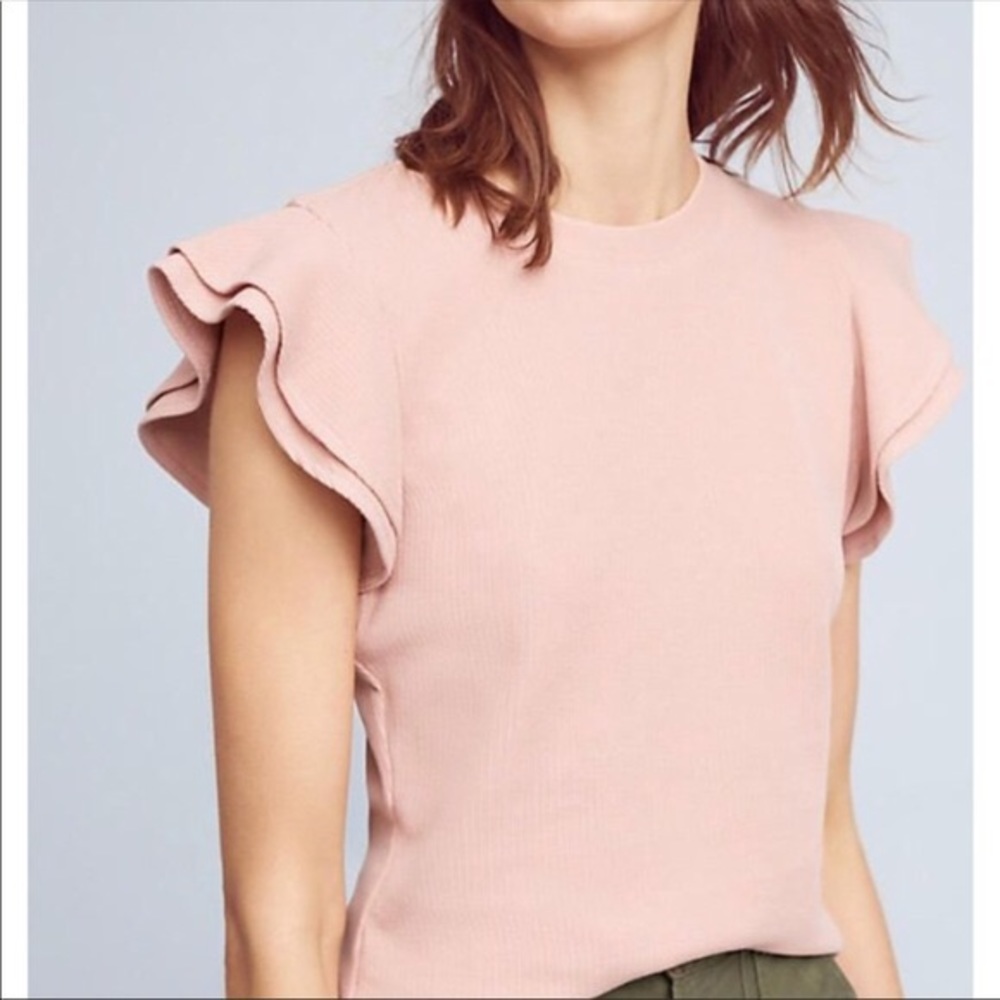 Anthropologie Deletta Flounce Ruffle Sleeve Top